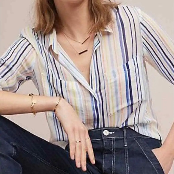 Anthropologie Tops - Anthropologie Cloth & Stone Sheer Striped Button Down Long Sleeve Blouse